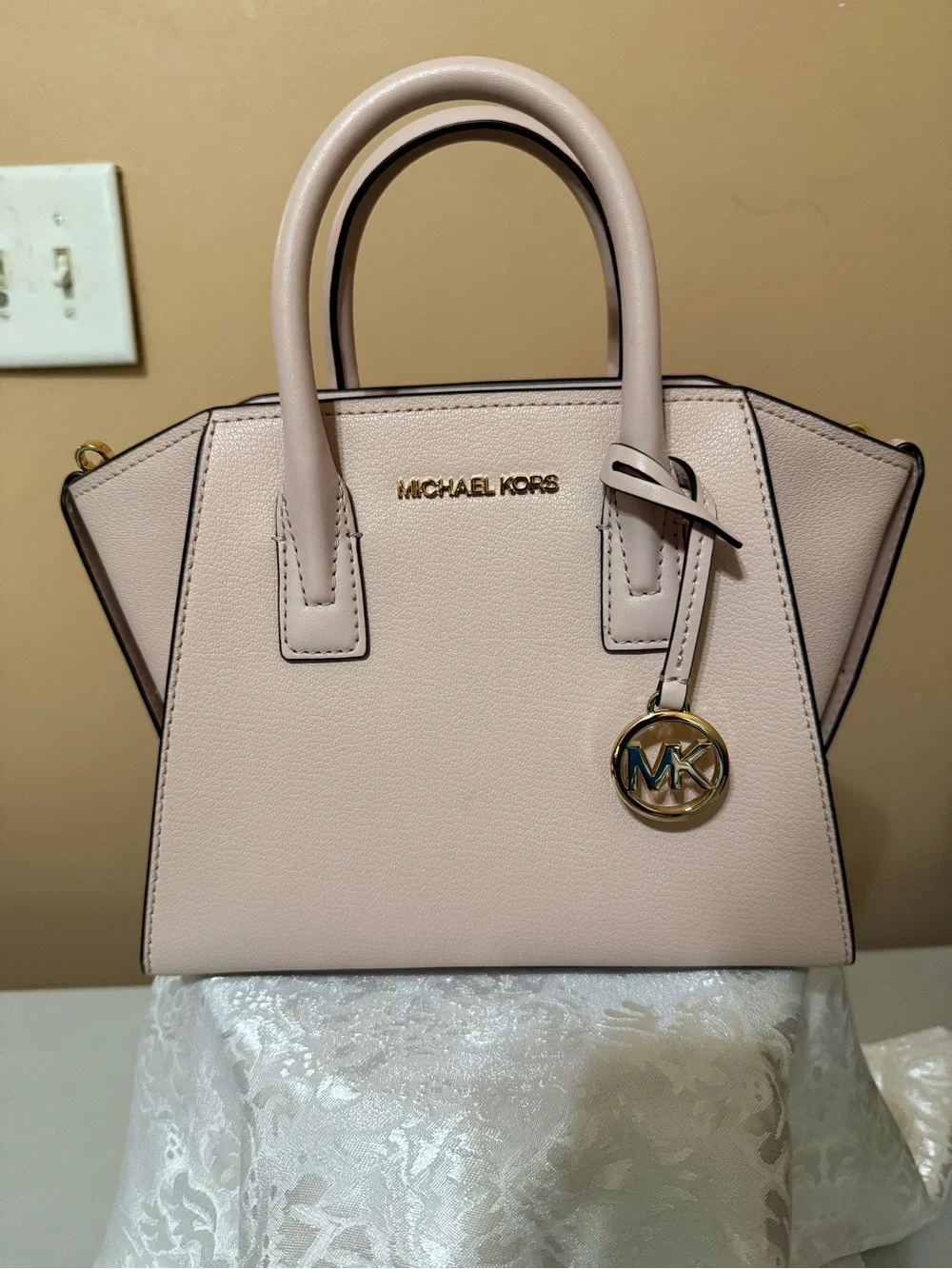 Michael Kors Cream Satchel with Gold-Tone Logo Charm